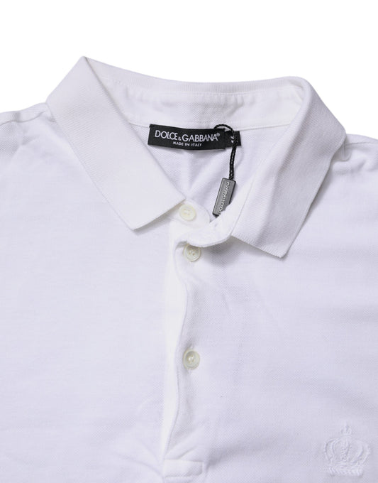 Dolce & Gabbana White Cotton Crown Collared Polo T-shirt