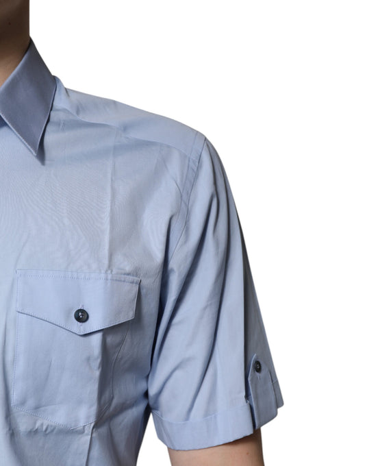 Dolce & Gabbana Blue Cotton Button Down Casual Polo Shirt