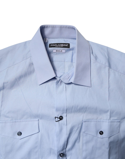 Dolce & Gabbana Blue Cotton Button Down Casual Polo Shirt