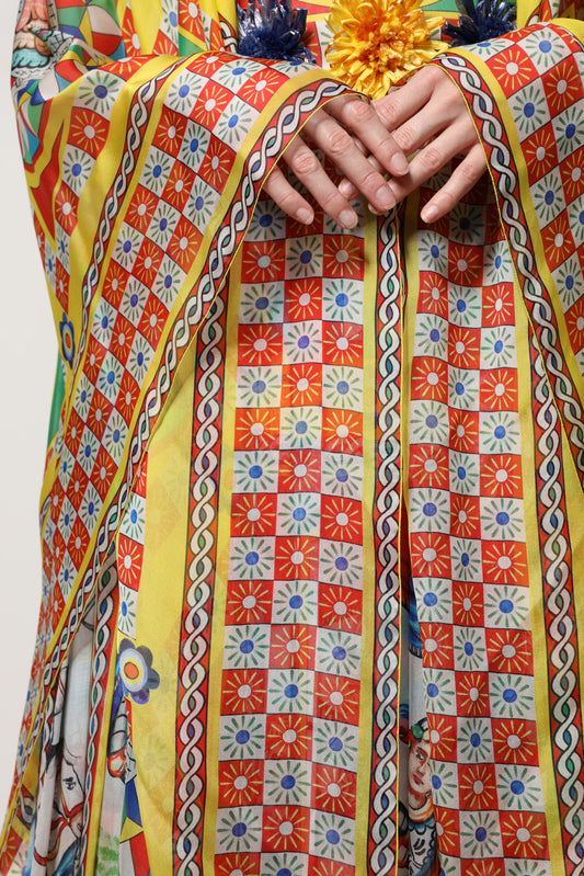 Dolce & Gabbana Multicolour Carretto Print Kaftan Twill Dress