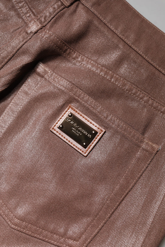 Dolce & Gabbana Brown Cotton High Waist Tapered Denim Jeans