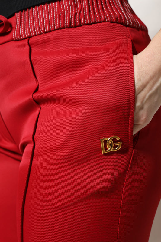 Dolce & Gabbana Red Viscose Straight Fit Pants