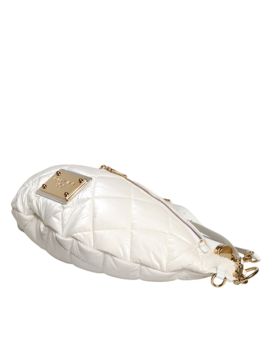 Dolce & Gabbana White Quilted Logo Plaque Belt Waist Fanny Pack Bag