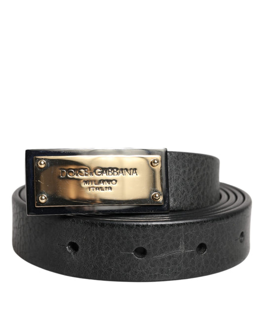 Dolce & Gabbana Black Leather Gold Metal Buckle Classic Belt