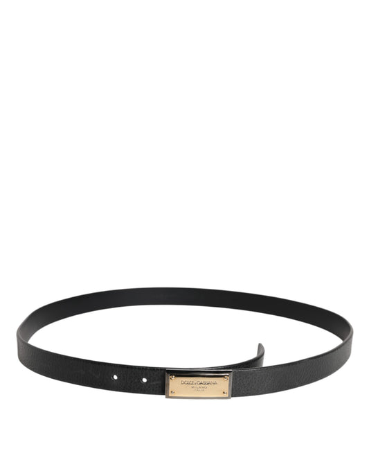 Dolce & Gabbana Black Leather Gold Metal Buckle Classic Belt