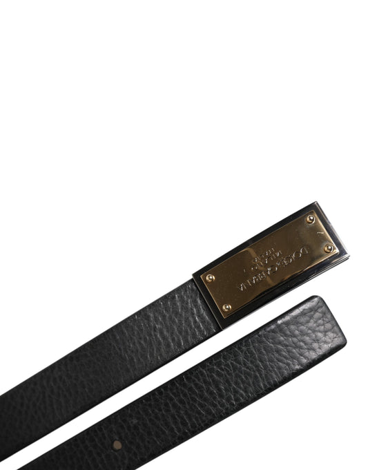 Dolce & Gabbana Black Leather Gold Metal Buckle Classic Belt