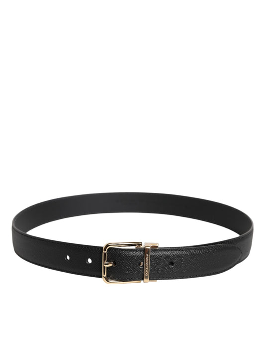 Dolce & Gabbana Black Calfskin Leather Gold Metal Buckle Belt