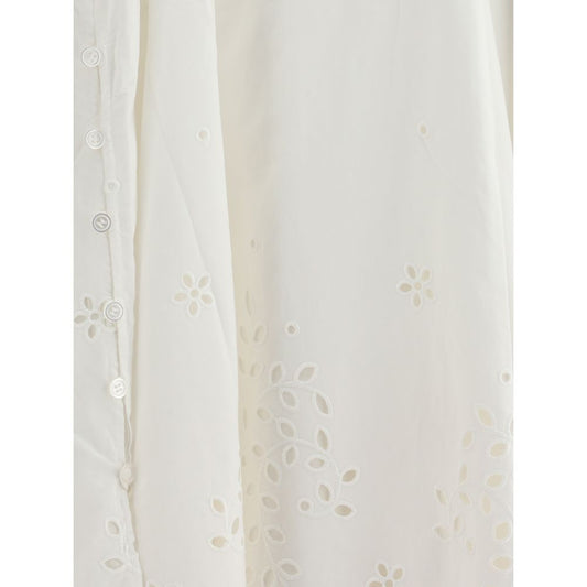 Self-Portrait White Cotton Embroidered Midi Dress