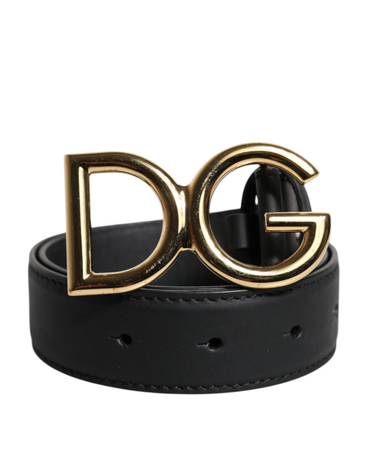Dolce & Gabbana Black Leather Metal Waist DG Logo Buckle Belt