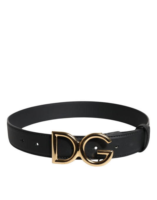 Dolce & Gabbana Black Leather Metal Waist DG Logo Buckle Belt