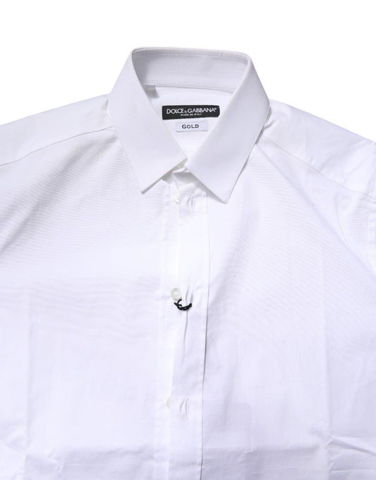 Dolce & Gabbana White Cotton Stretch GOLD Dress Formal Shirt
