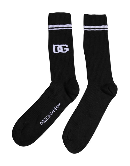 Dolce & Gabbana Black Cotton DG Logo Mid Calf Men Socks