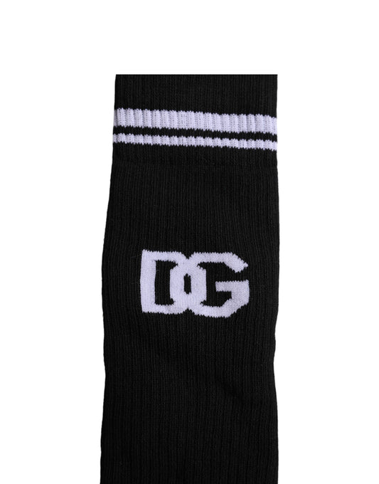 Dolce & Gabbana Black Cotton DG Logo Mid Calf Men Socks