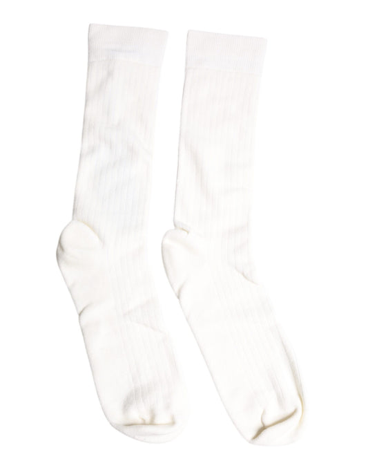 Dolce & Gabbana White Cotton Solid Mid Calf Men Socks