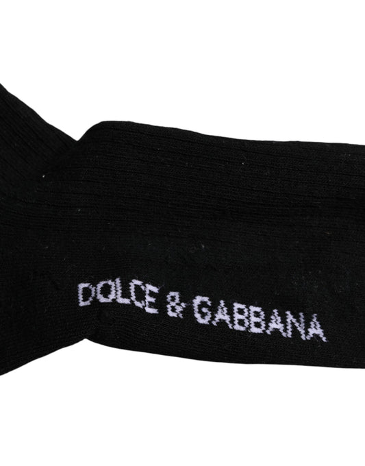 Dolce & Gabbana Black DG Logo Print Cotton Mid Calf Socks