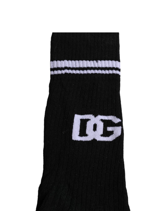 Dolce & Gabbana Black DG Logo Print Cotton Mid Calf Socks