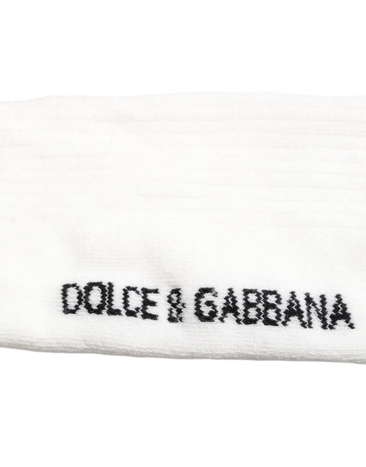 Dolce & Gabbana White Black DG Logo Print Stretch Mid Calf Socks