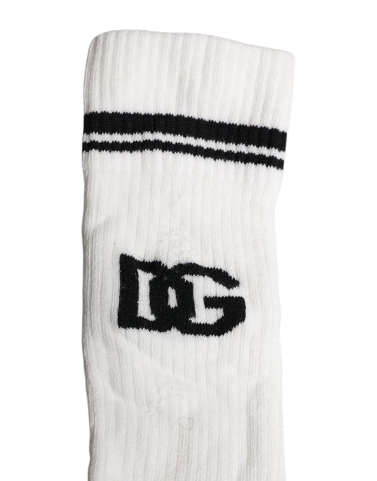 Dolce & Gabbana White Black DG Logo Print Stretch Mid Calf Socks