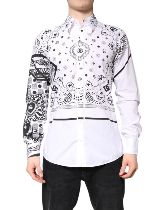 Dolce & Gabbana White Black Bandana MARTINI Men Dress Shirt