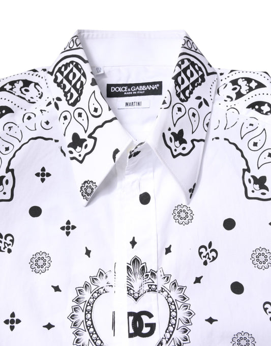 Dolce & Gabbana White Black Bandana MARTINI Men Dress Shirt