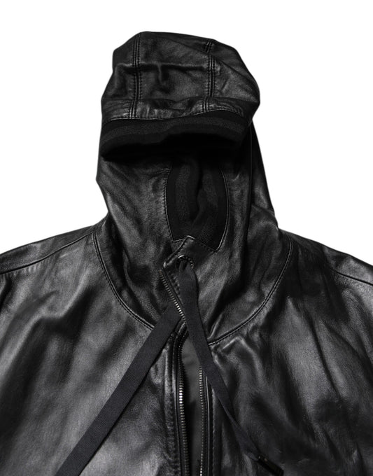 Dolce & Gabbana Black Lambskin Leather Full Zip Biker Jacket