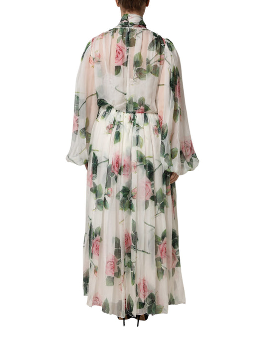Dolce & Gabbana White Floral Roses Maxi Long Gown Dress