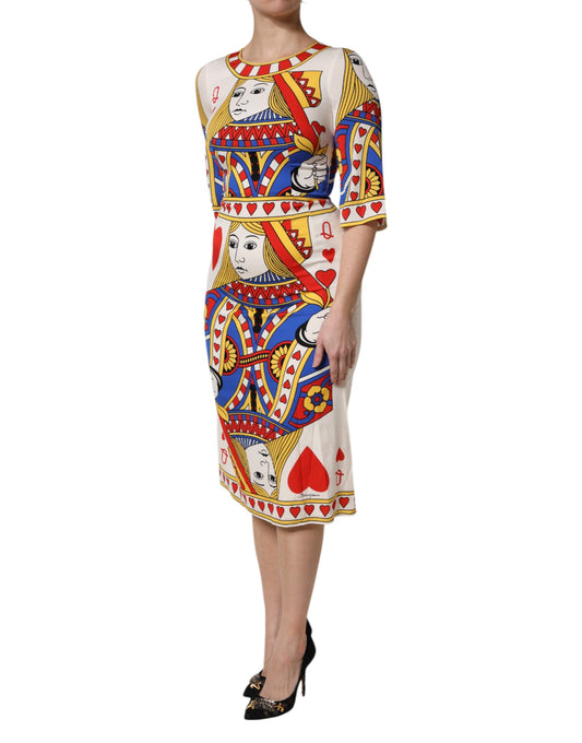 Dolce & Gabbana White Queen Of Heart Short Sleeve Midi Dress