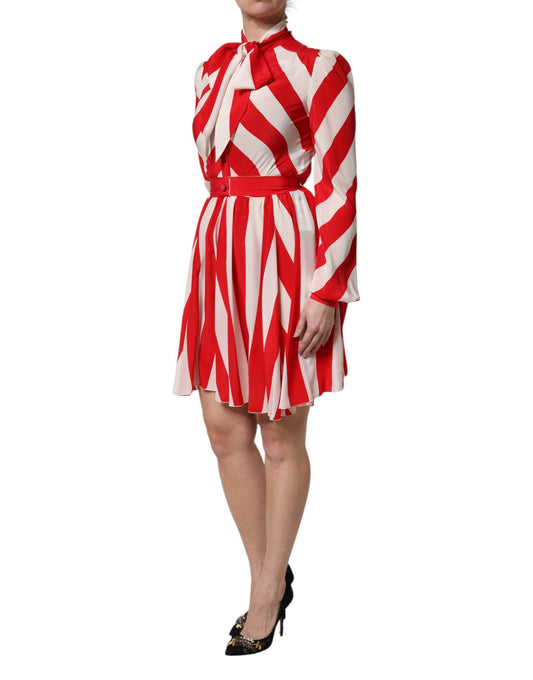 Dolce & Gabbana White Red Stripes Long Sleeves Mini Dress