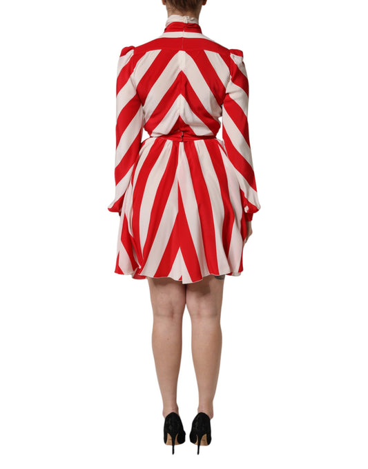 Dolce & Gabbana White Red Stripes Long Sleeves Mini Dress