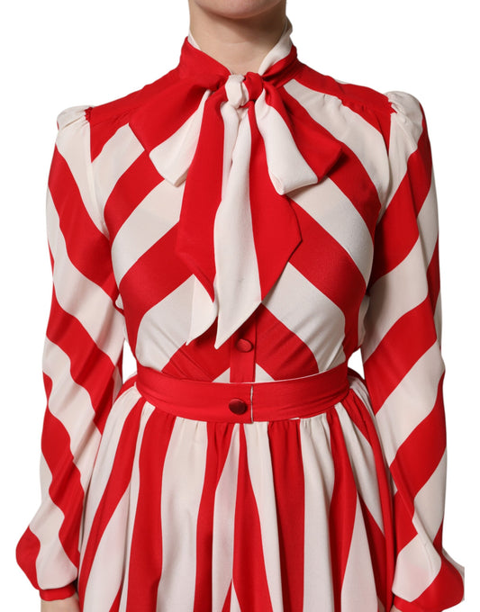 Dolce & Gabbana White Red Stripes Long Sleeves Mini Dress