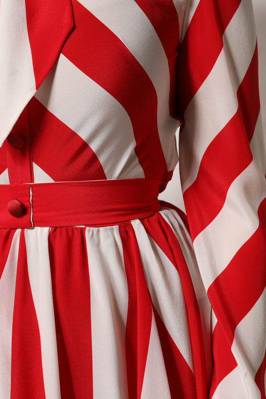 Dolce & Gabbana White Red Stripes Long Sleeves Mini Dress