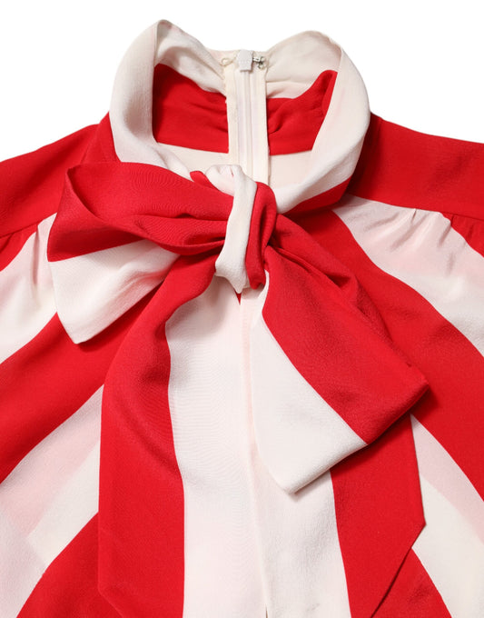 Dolce & Gabbana White Red Stripes Long Sleeves Mini Dress