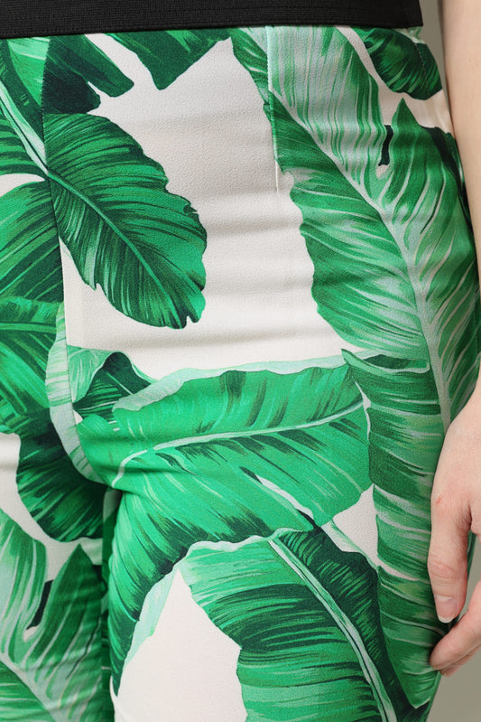 Dolce & Gabbana White Green Leaf High Waist Pants