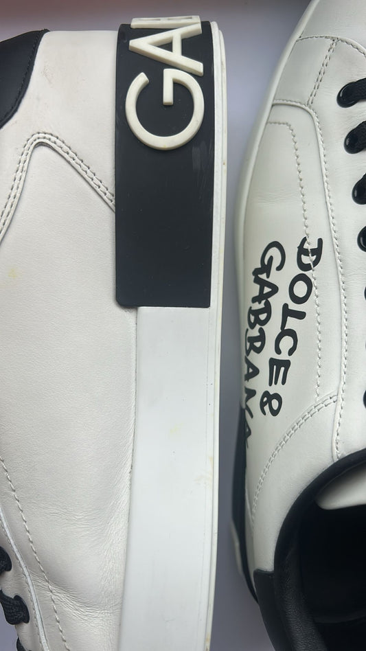 Dolce & Gabbana White Leather Logo Portofino Sneakers Shoes