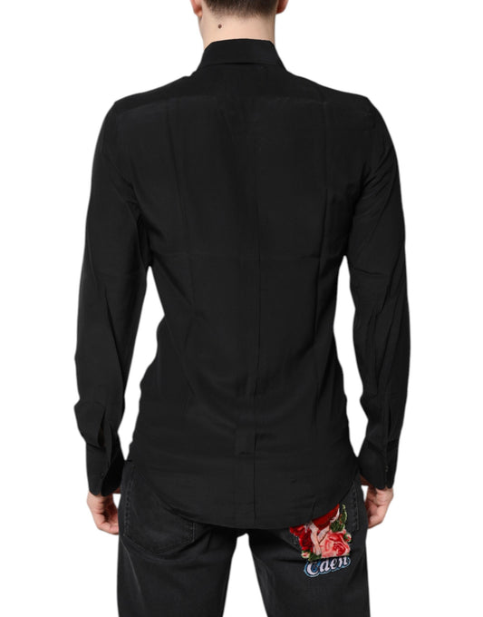 Dolce & Gabbana Black Silk GOLD Long Sleeves Dress Shirt