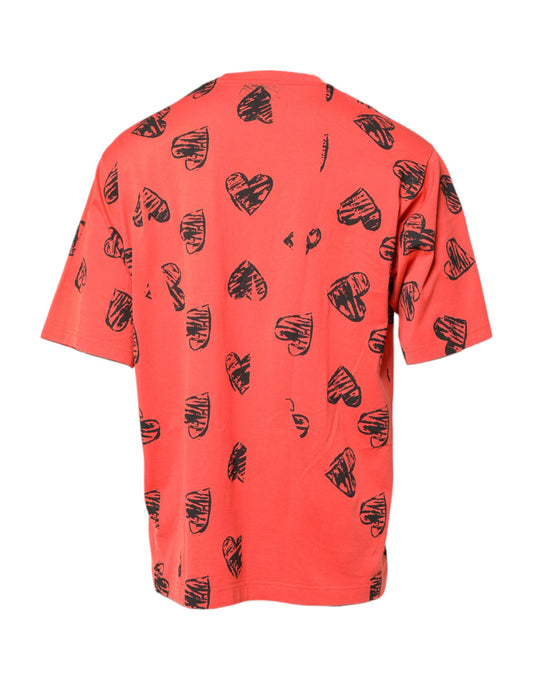 Dolce & Gabbana Red Cotton Short Sleeve DG Heart Logo T-shirt