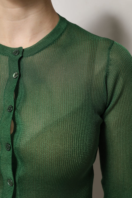 Dolce & Gabbana Green Polyester Long Sleeves Cardigan Sweater