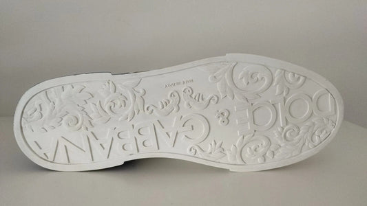 Dolce & Gabbana White Blue Leather Logo Low Top Sneakers Shoes