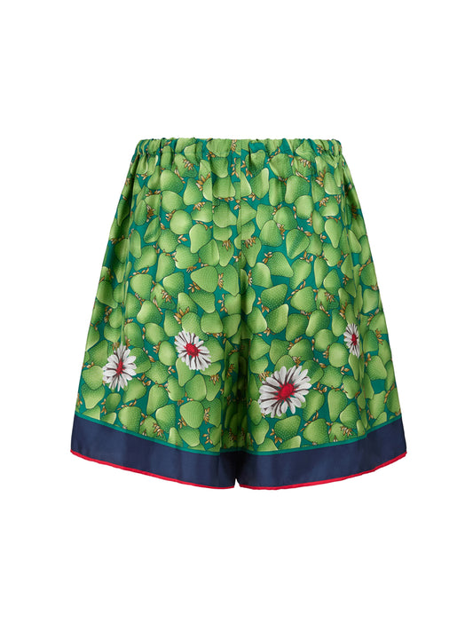 Gucci Green Flower Printed Silk Shorts