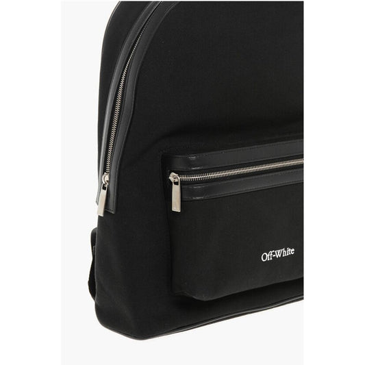 Off-White Solid Color Canvas Backpack with Embroidered Logo