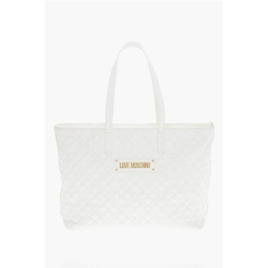 Moschino LOVE Quilted Faux Leather Tote Bag with Metal Logo