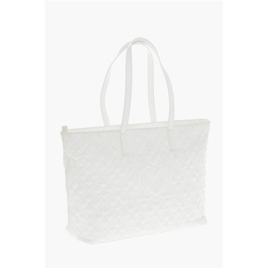 Moschino LOVE Quilted Faux Leather Tote Bag with Metal Logo