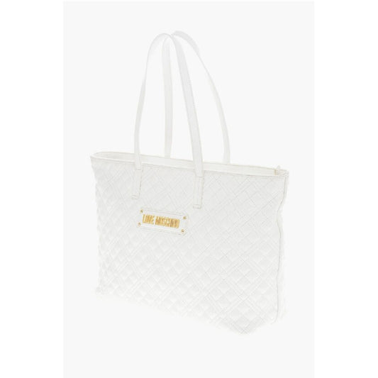 Moschino LOVE Quilted Faux Leather Tote Bag with Metal Logo