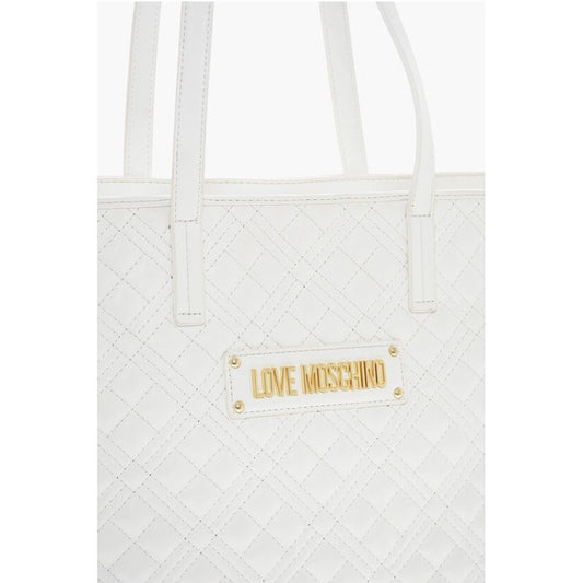 Moschino LOVE Quilted Faux Leather Tote Bag with Metal Logo