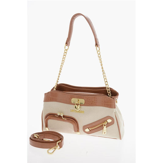 Moschino LOVE Braided Fabric Handle Bag with Crocodile Effect Faux Le