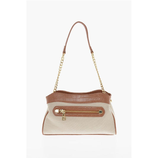 Moschino LOVE Braided Fabric Handle Bag with Crocodile Effect Faux Le