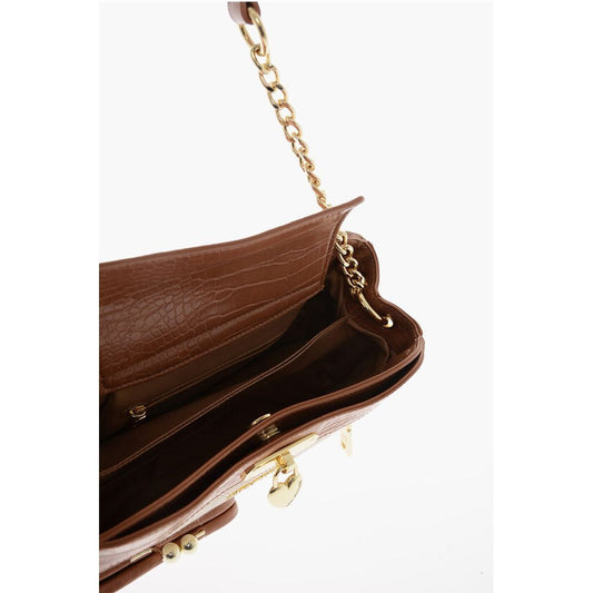Moschino LOVE Braided Fabric Handle Bag with Crocodile Effect Faux Le