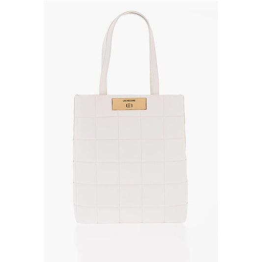 Moschino LOVE Quilted Faux Leather Tote Bag with Turn Lock Closure