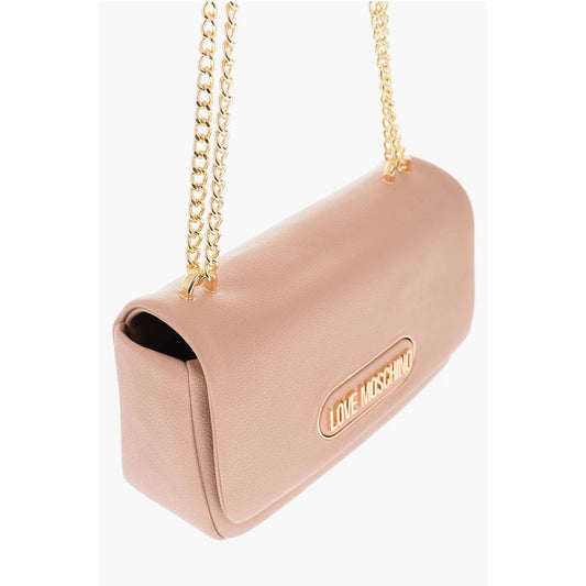 Moschino LOVE Textured Faux Leather Shoulder Bag with Golden Logo