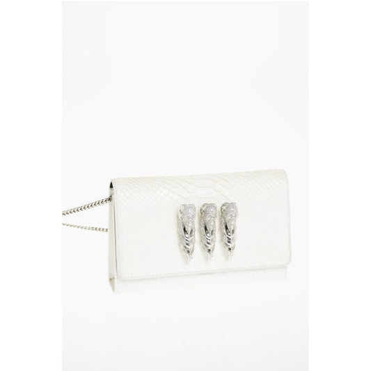 Philipp Plein Crocodile Effect Leather Clutch with Claw Rings